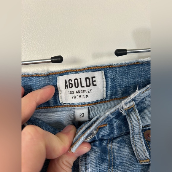 Agolde Sophie Crop in Outsider Denim Blue Jeans Distressed Size 23 - Picture 2 of 9